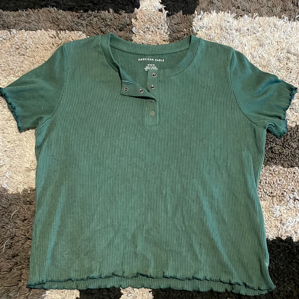 American Eagle Green Half Button Down Shirt